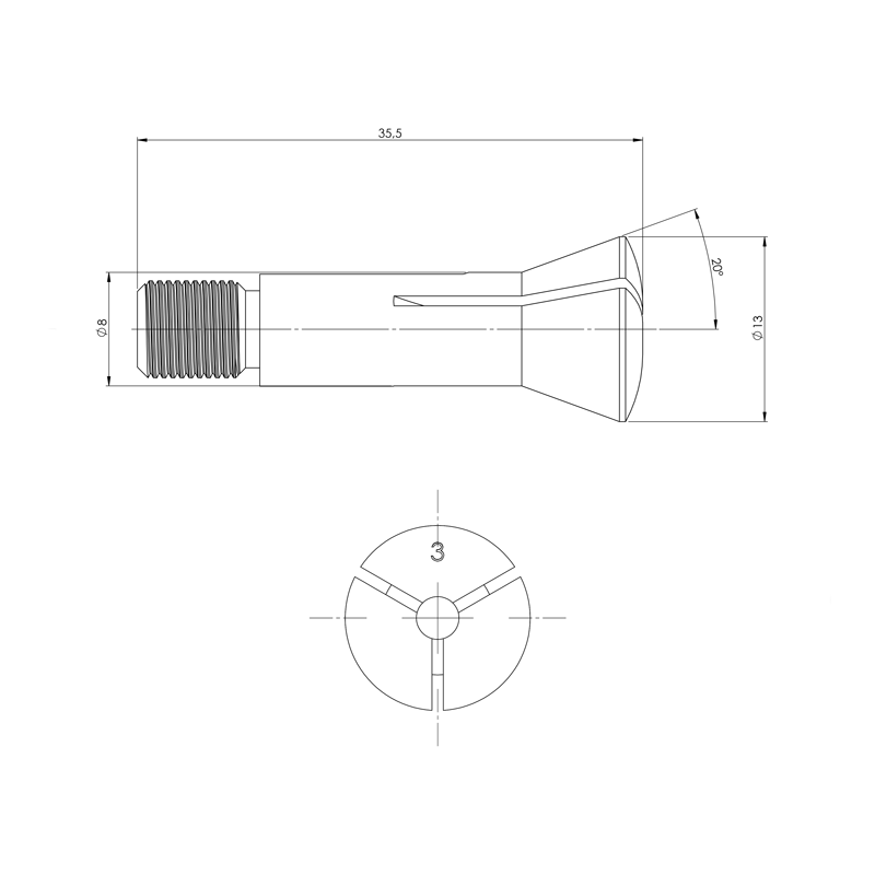 Collet B8 technical drawing