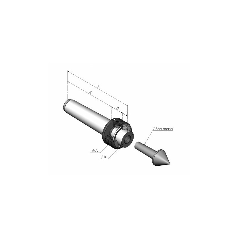 Dessin technique Pointe tournante pour embouts interchangeables cône morse