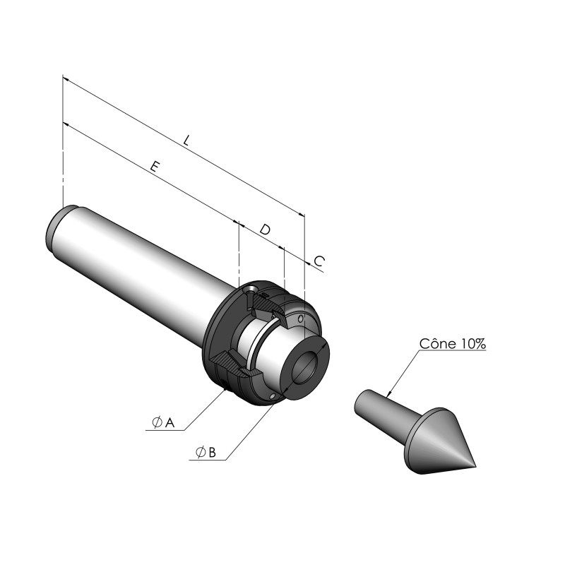 Live center for interchangeable inserts technical drawing