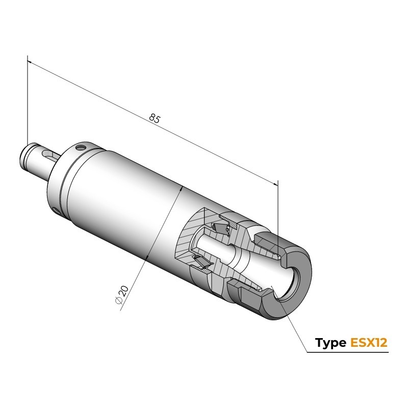 Broche Ø20 type ESX12 dessin technique