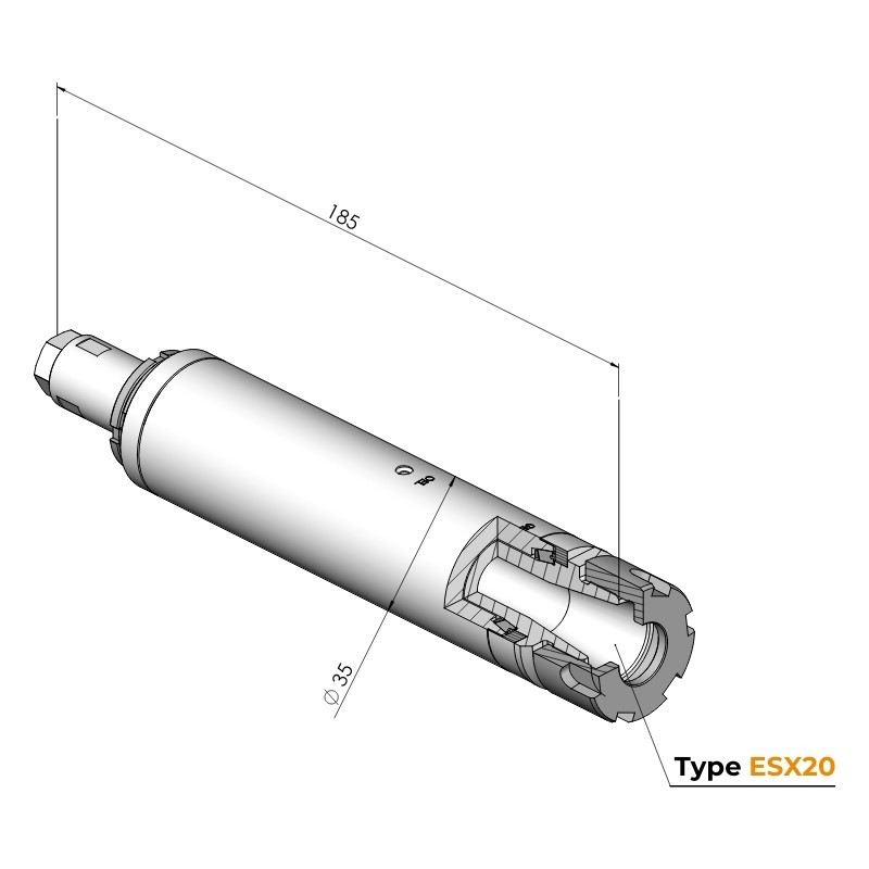 Technische Zeichnung Spindel Ø35 Typ ESX20