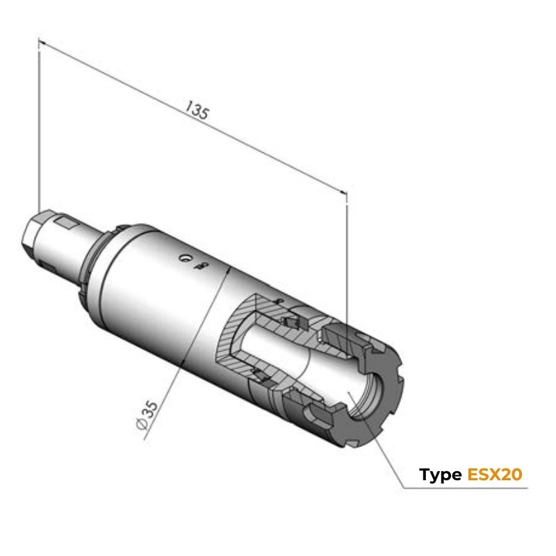 Dessin technique Broche Ø35 type ESX20 court