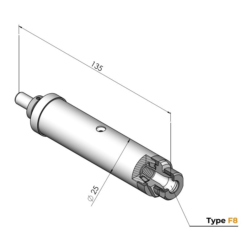 Spindle Ø25 type F8 technical drawing
