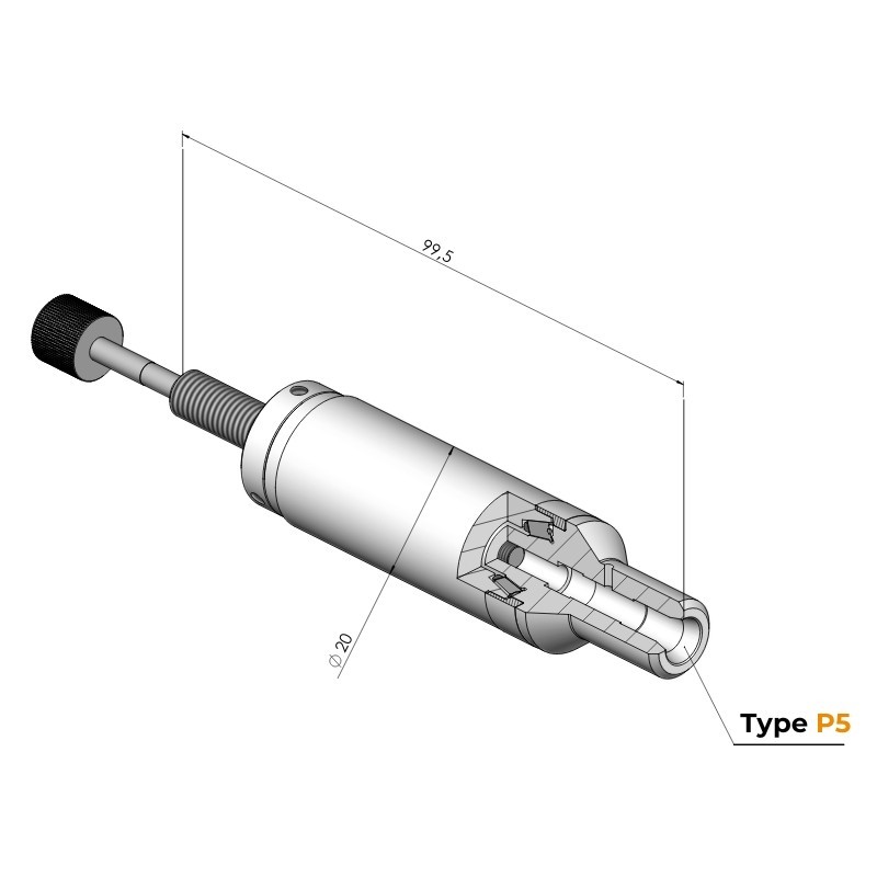 Spindle Ø20 type P5 technical drawing