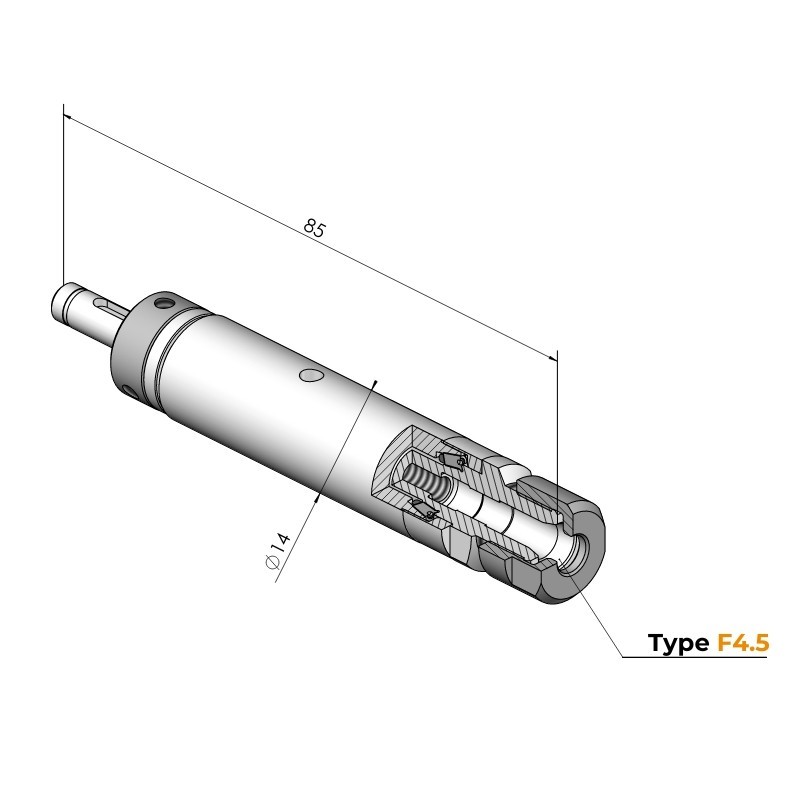 Technische Zeichnung Spindel Ø14 Typ F4.5