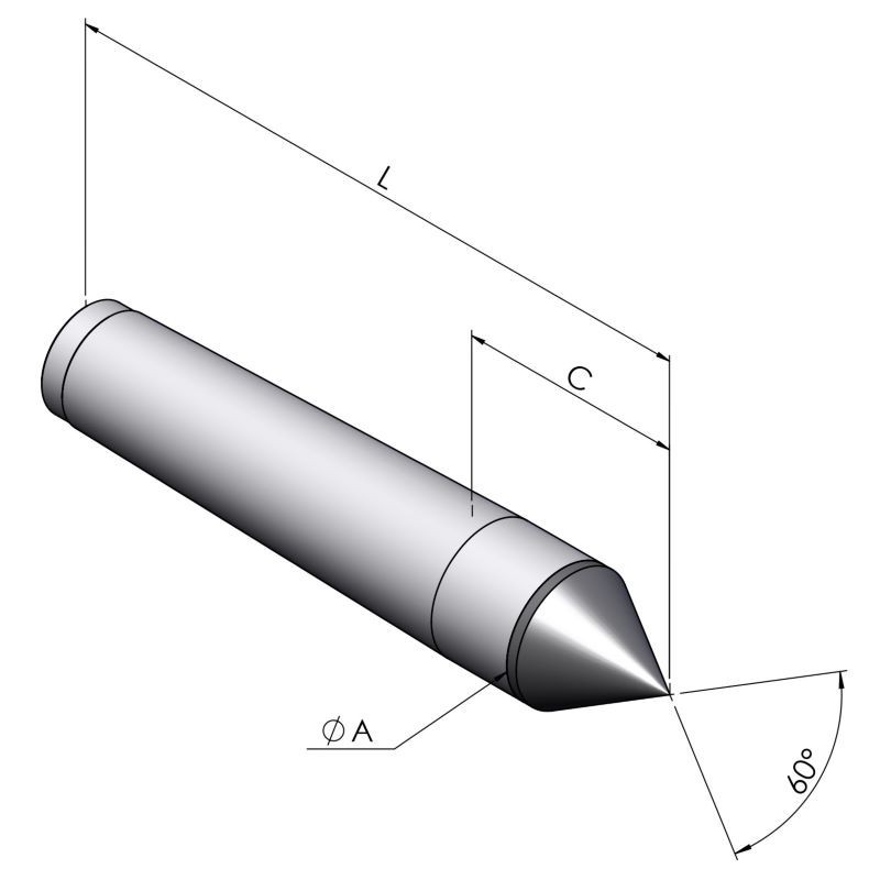 Dead center DIN 806 full carbide tip technical drawing