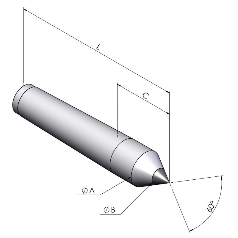 Dessin technique Pointe fixe type DIN 806 avec bout en carbure