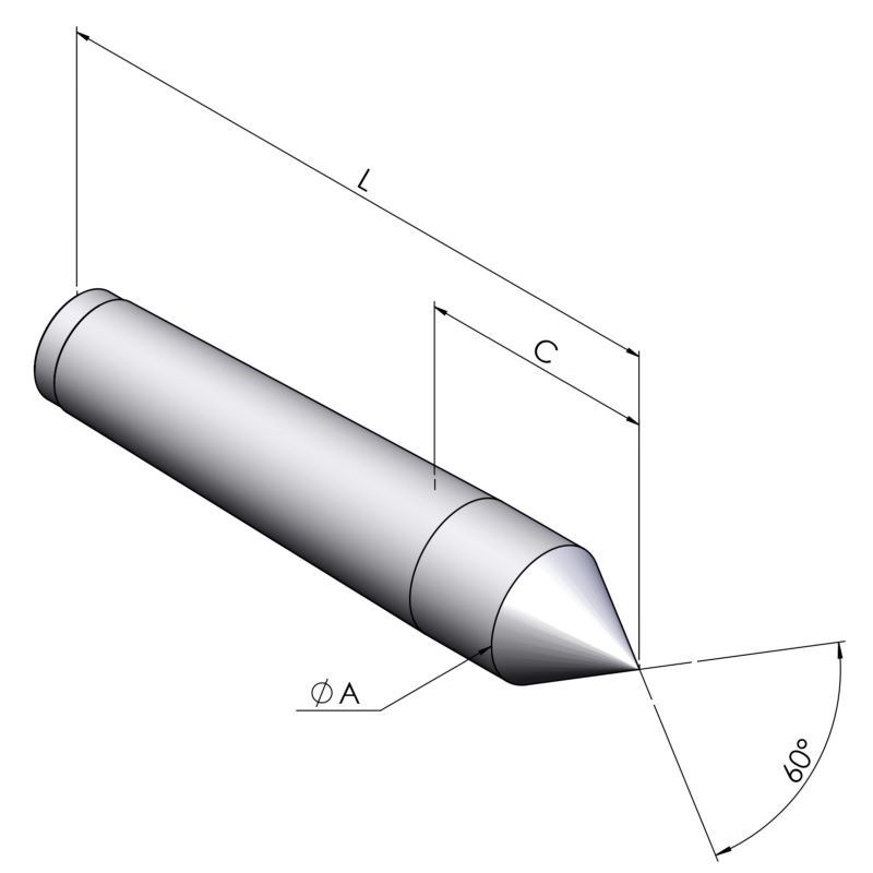 Dead center fixe type DIN 806 monobloc technical drawing